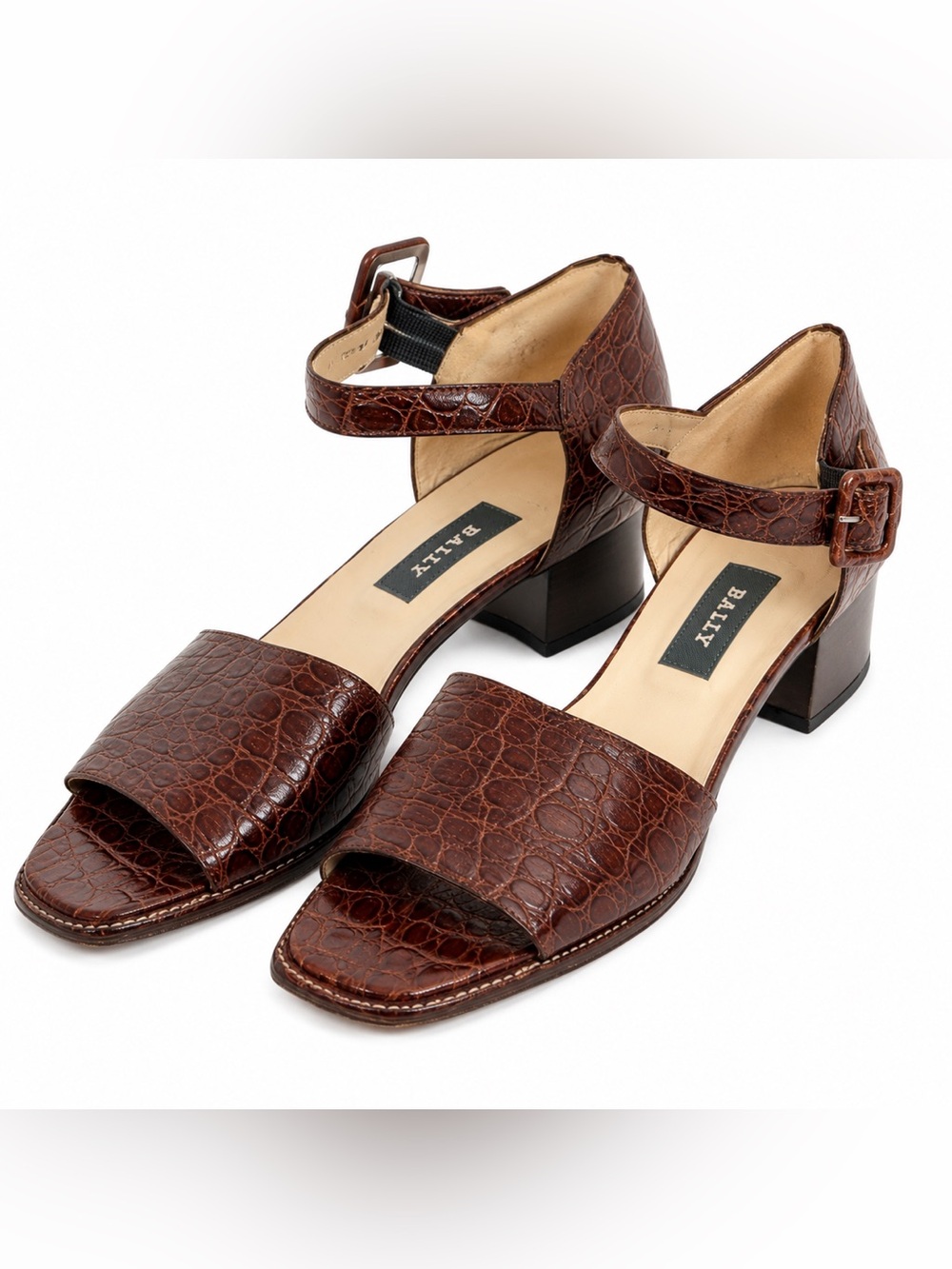 Bally Vintage Italian Dark Brown Crocodile Leather Sandals Size 9